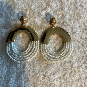 Gold and White Beaded Earrings